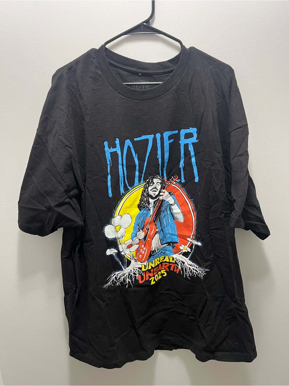 Hozier 2025 Tour Graphic Tee - Black with Blue & Red Print